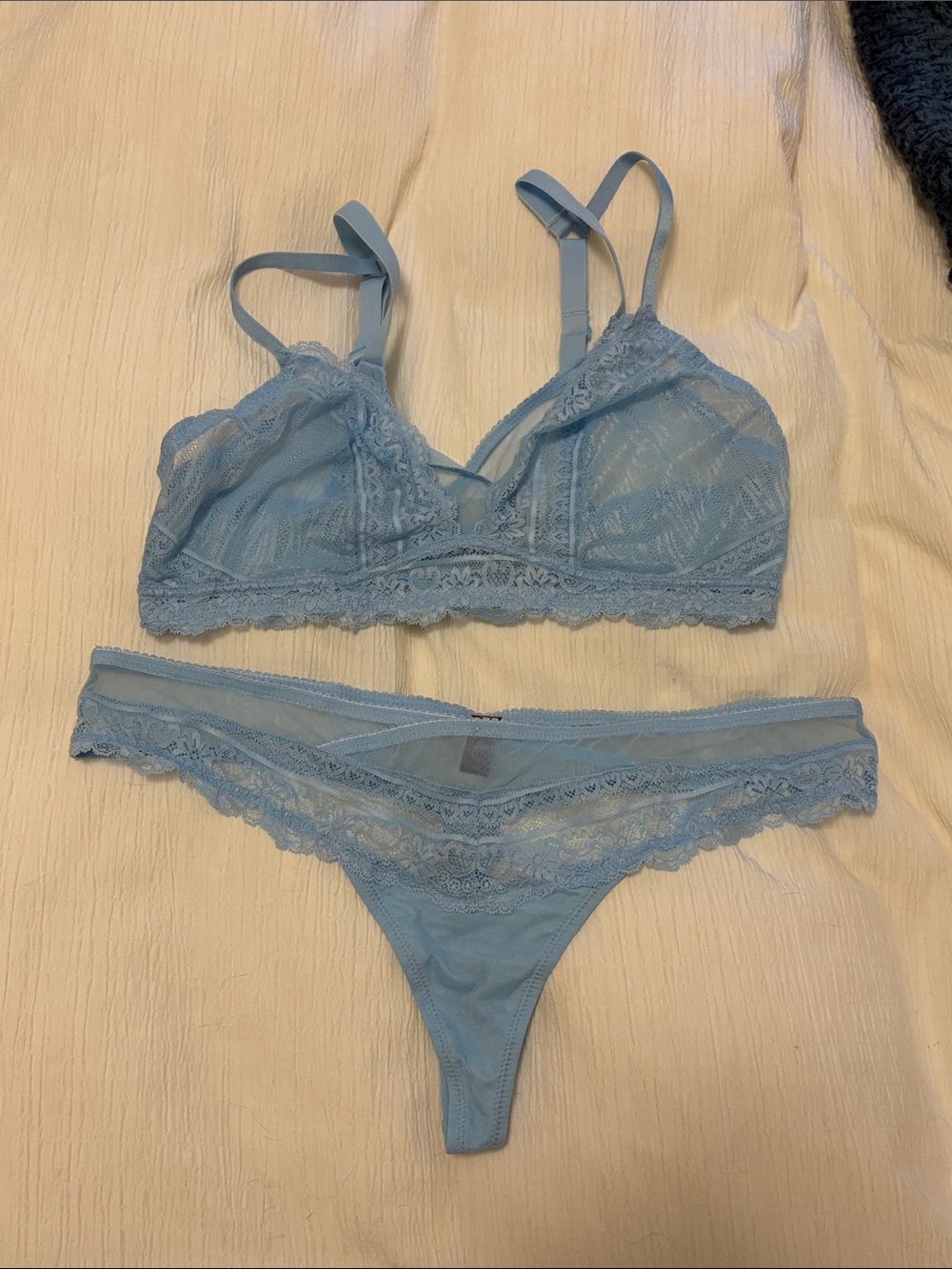 Adore Me Sky Blue Lace Bralette & Thong Set